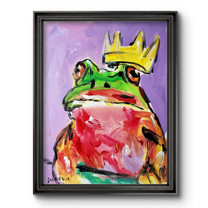 Original Abstract Frog Painting Canvas Neo Expressionist Fine Art Decor 11x14