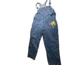 Vtg 1997 Looney Tunes Overalls Womens Tweety Bird Denim Zip Front XS/S 34x27"