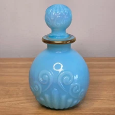 Vintage Bristol Blue Opaline Avon Perfume Bottle Empty Gold Rim