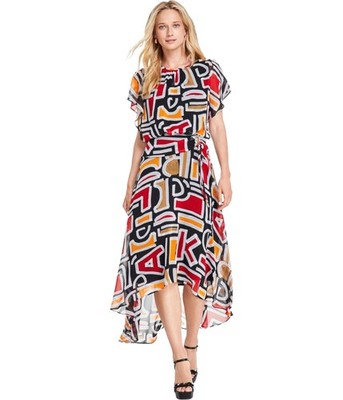 Karl Lagerfeld Womens Multi Midi High-Low Dress, charcoal, 10