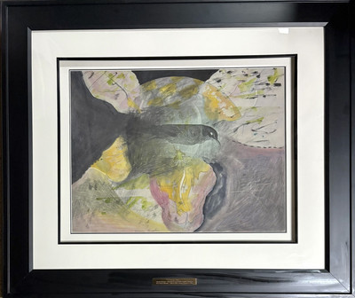 Dominick Pangborn color pencil, graphite and dr Martin dye on paper  Black bird 
