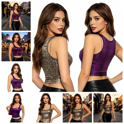 Women Tank Top Dance Vest Halloween Crop Top Streetwear Blouse Bar Low U-neck