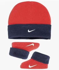 NEW 2 PIECE SET NIKE NEWBORN 0-6 MONTHS BOOTIE & HAT COTTON / BIB