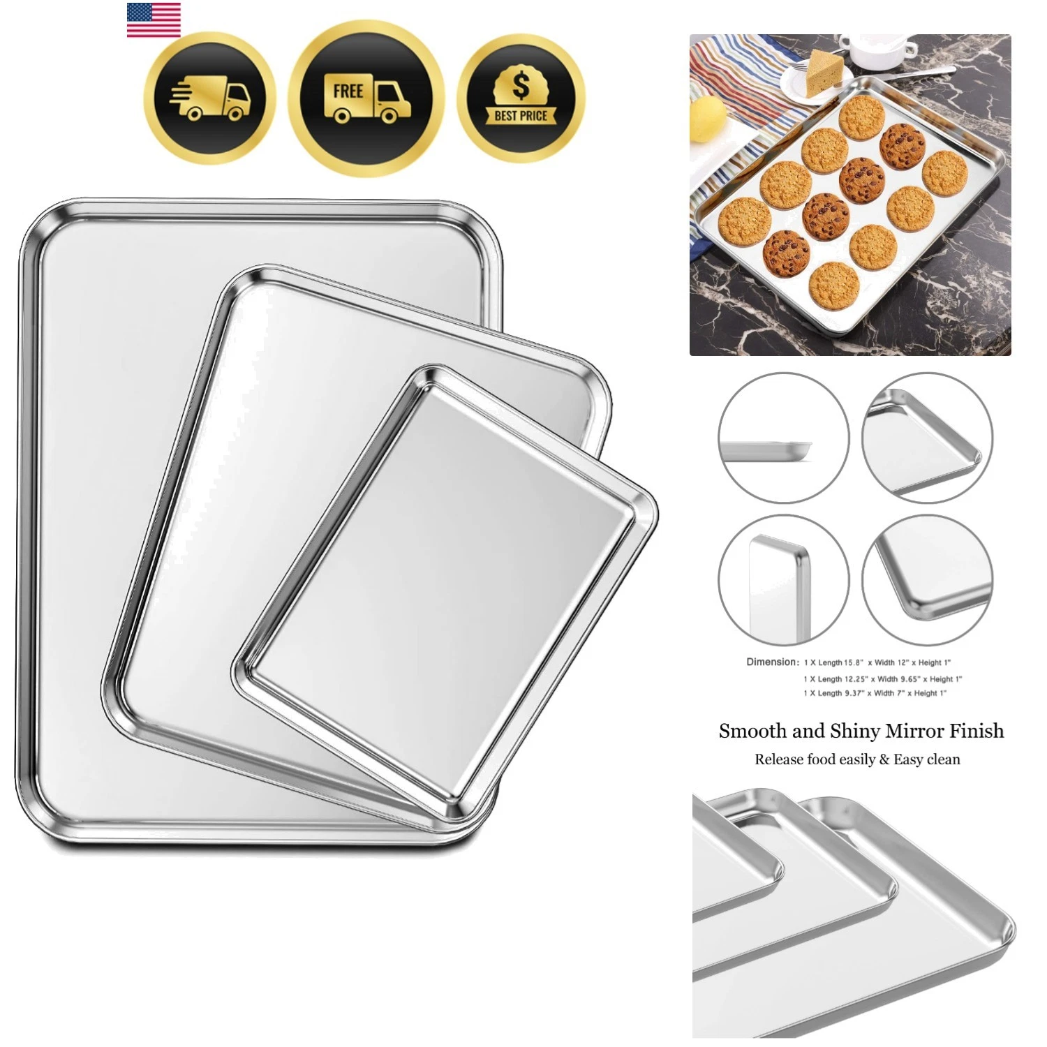 Baking Sheet Set of 3, Stainless Steel Cookie Sheet Cooking Sheet Pan for Bak...
Opens in a new wind