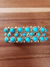 Teal Blue Beaded Stretch Bracelet RA Signed Boho Hip Fashion Jewelry