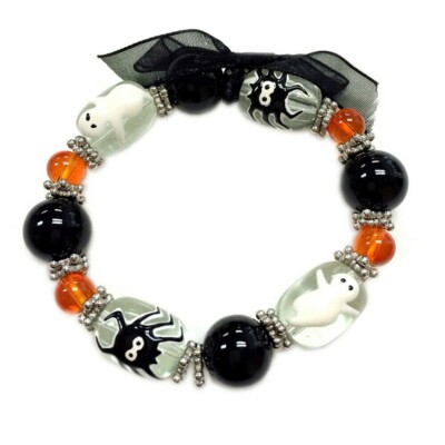 Spooky Halloween Themed Glass Beaded Stretch Bracelet -NEW