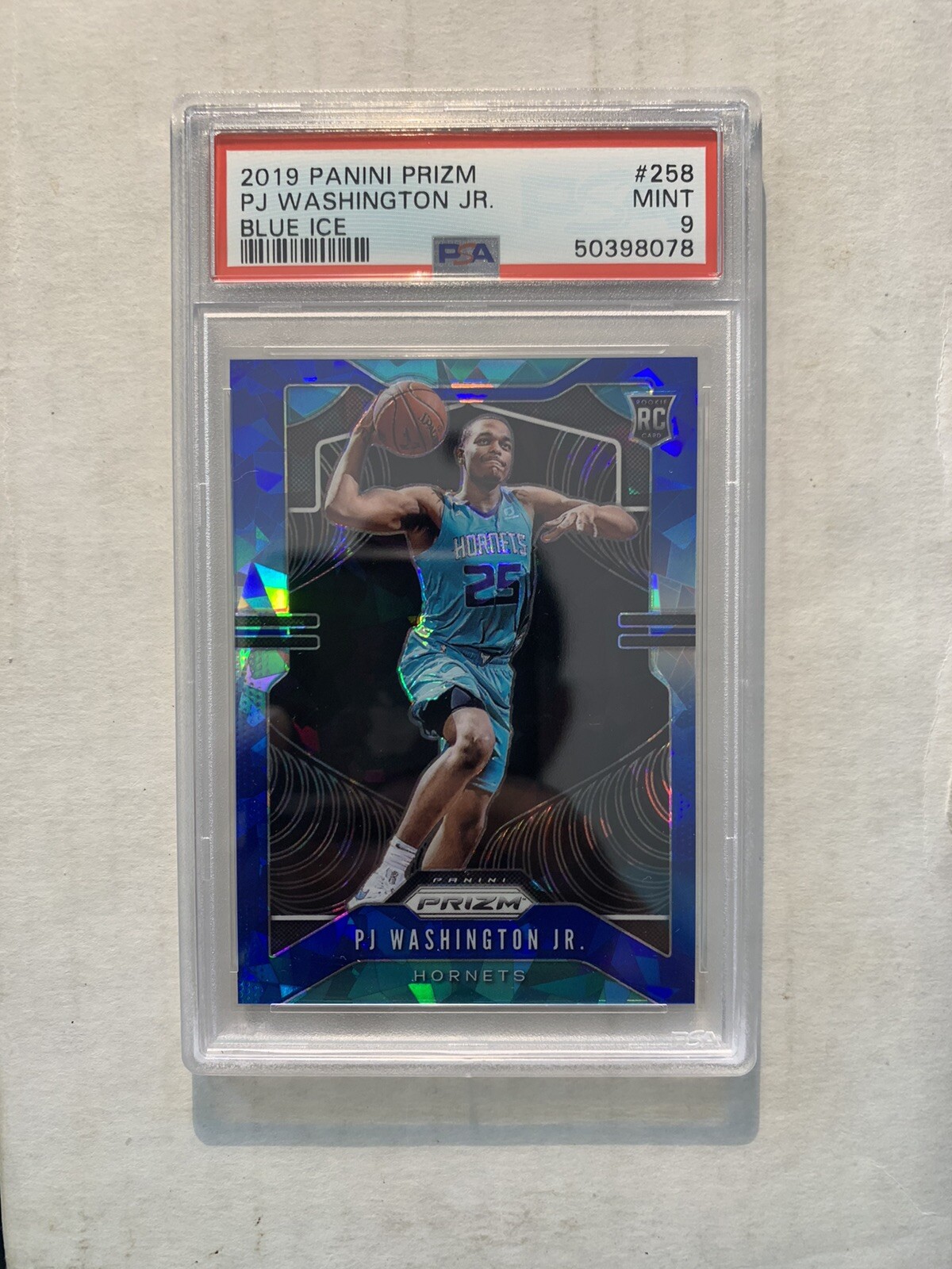 2019-20 PJ Washington Panini Prizm Blue Ice 258 Rookie RC /99 PSA 9 Mint Hornets