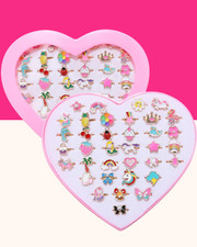 36pcs Little Girl Jewel Rings, Adjustable Unicorn Rings Toys, No Duplication Kid