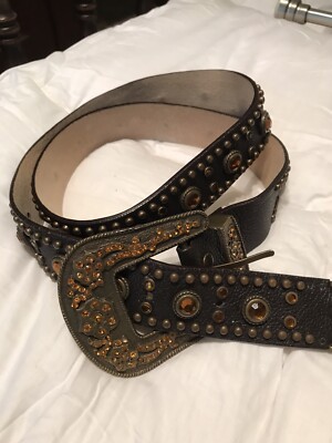 Brown bling western Belt With Amber Colored Crystals Sz 33  display picture 2