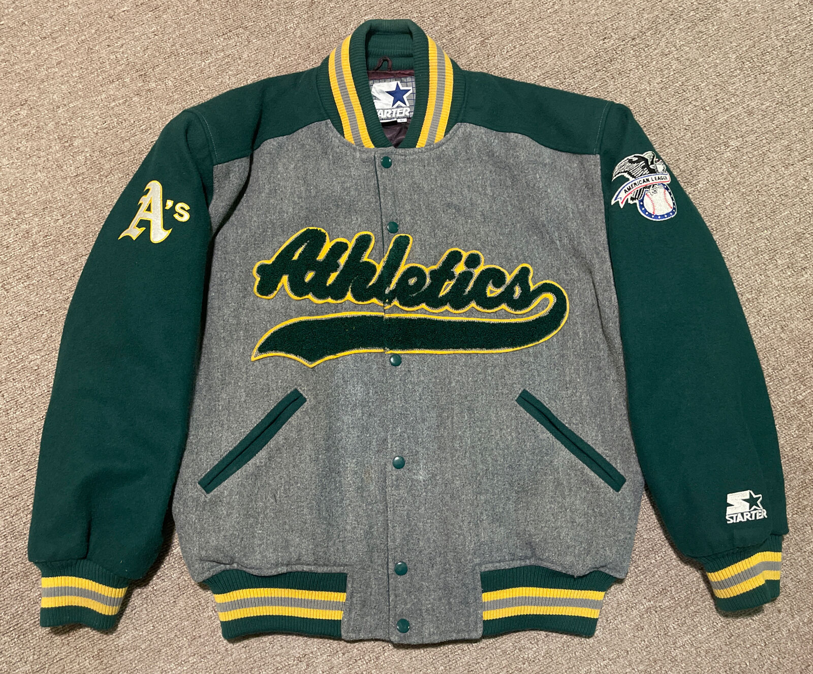 Vintage 90s Large Starter Oakland Athletics A’s MLB Wool Varsity Bomber  Jacket