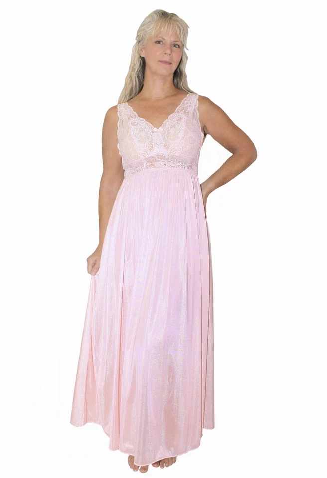 Shadowline Nightgown Robe Women's Pink Sleepwear Vintage Style Peignoir 2 Pc Set - Image 2 of 4
