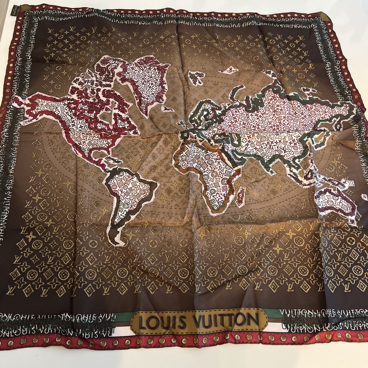 Louis Vuitton Silk Scarf Carre Monogram Map | eBay