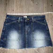 Vintage Calvin Klein Jean Micro Mini Skirt Size 3 28 Stone Wash Fringe Hem Y2K