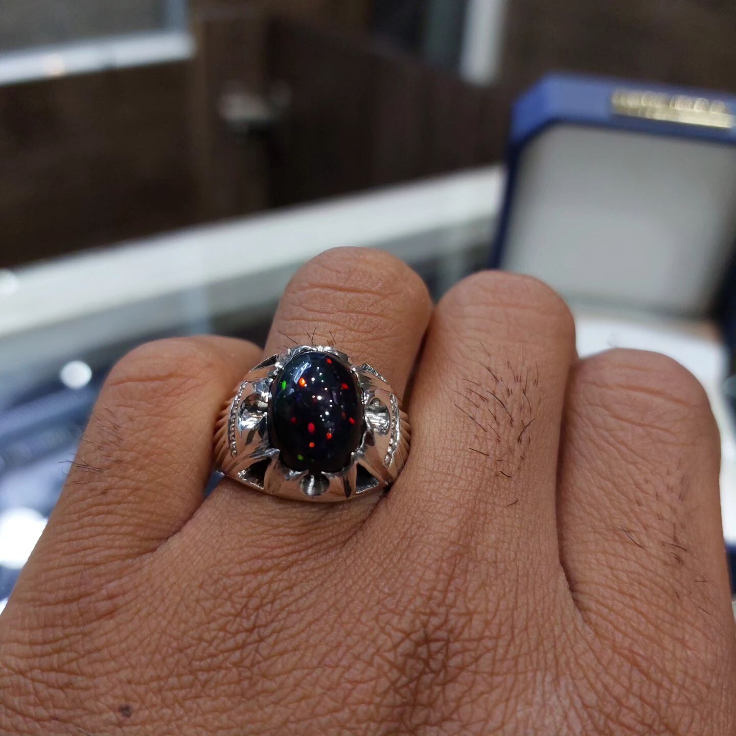 Rare Black Opal Stone Top Quality Old Ethiopian Opal Stone Sterling Silver Ring image 4