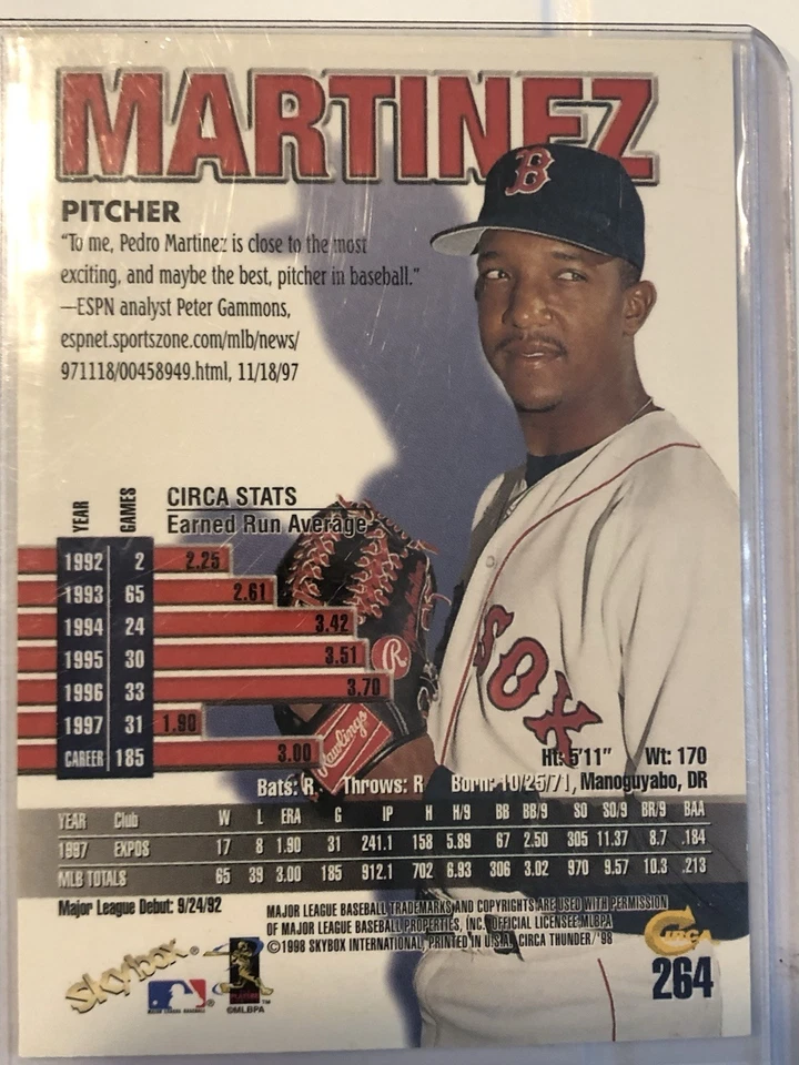 Skybox Circa Thunder Rave 1998 paralelo #264 Pedro Martinez SP #/150 casi nuevo-como nuevo Foto 3 de 4