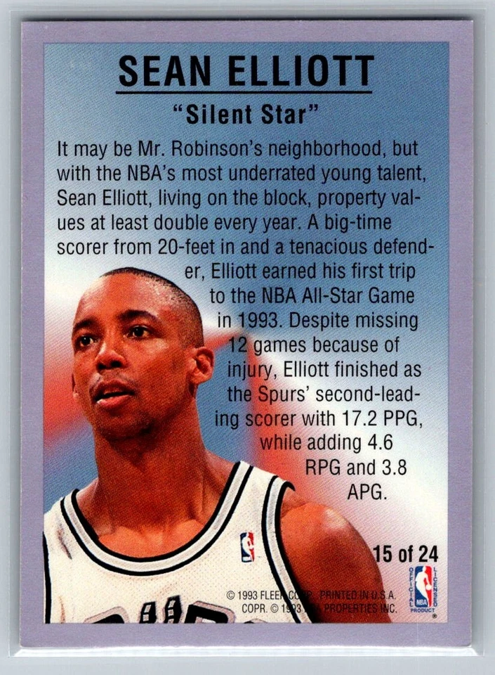 1993-94 Fleer #15 Sean Elliott All-Stars - Image 2 of 2
