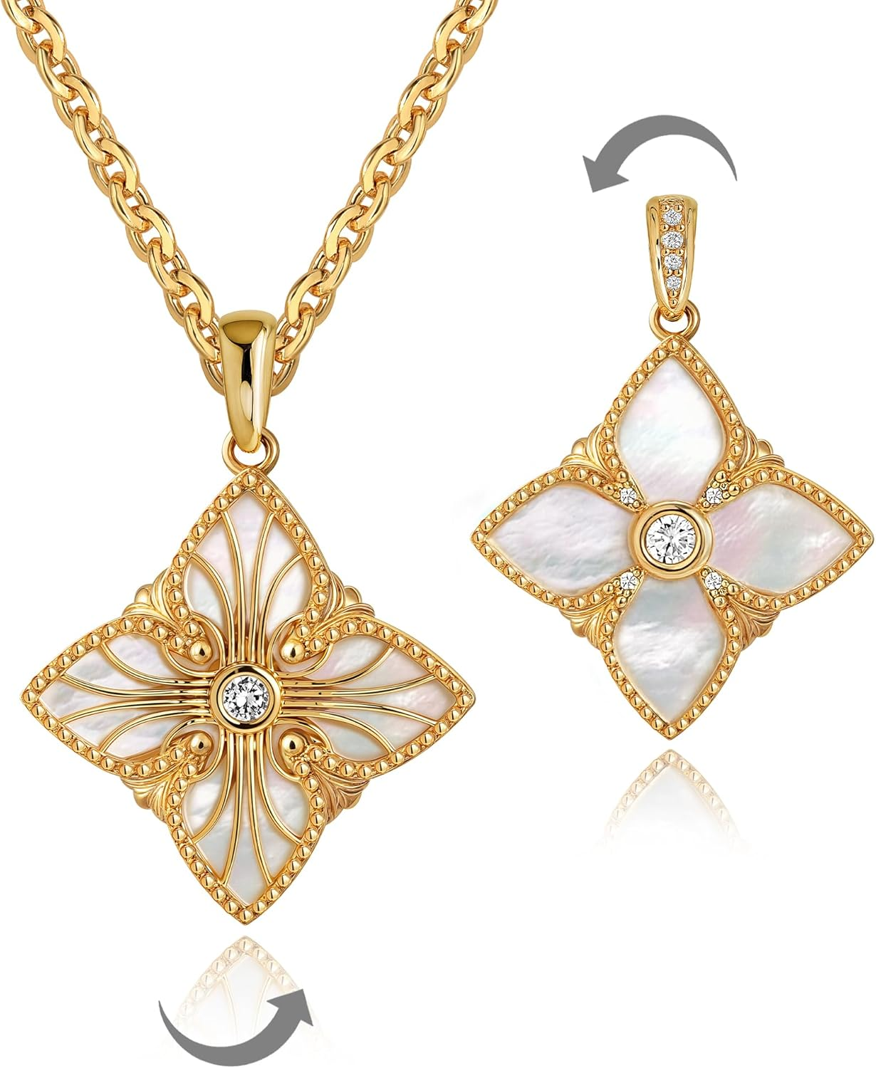 Gold Necklaces for Women - 2 Side Clover Pendant 14K Gold Plated Charm Necklace