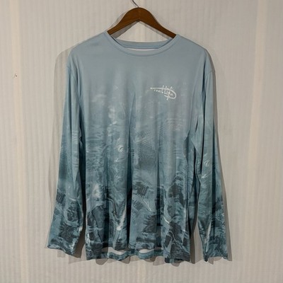 Reel Life Long Sleeve XXL Teal Aqua Fishing Hiking Shirt Water Waves. I-9
