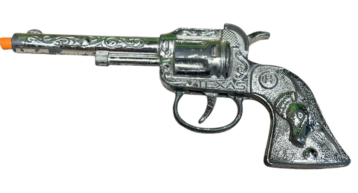 Vintage Hubley Texas Cap Gun Toy Longhorn Steer Chrome Silver