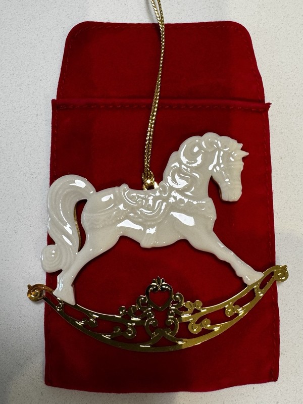 Christmas Ornament Lenox Rocking Horse Bone China w/Gold Rocker & Back