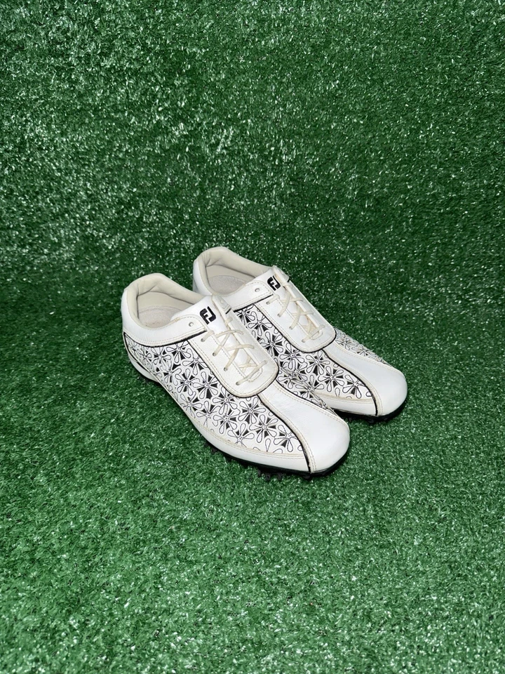FootJoy LoPro Mujer Talla 7 Picos Zapatos de Golf Floral Blanco Negro Cuero Tenis Foto 2 de 4