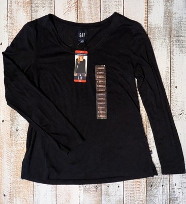 NWT Gap Black Scoop Neck Long Sleeve Tee Women's XS Classic Pullover