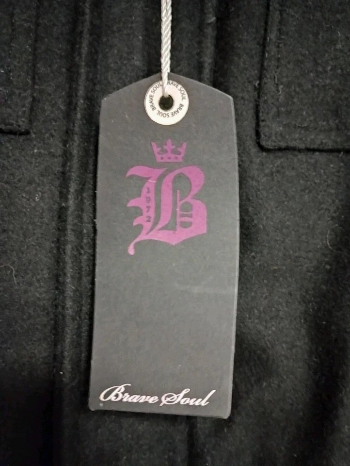 Black Label Brave Soul Mens XL Military Wool Jacket Winter Pea Coat Full Zip NEW - Image 4 of 4