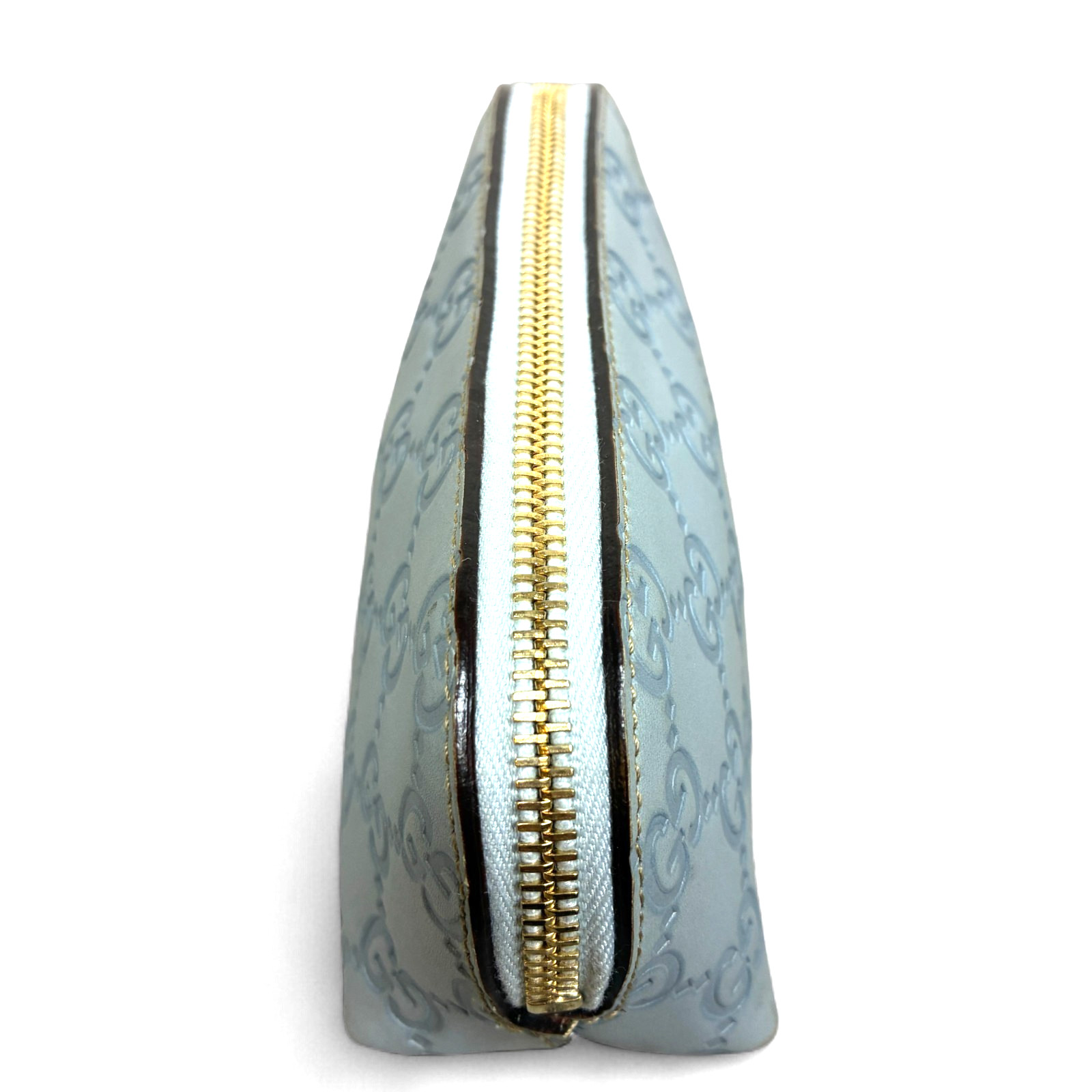 GUCCI Guccissima Cosmetic Pouch Leather Blue Italy -Pre loved thumbnail 12