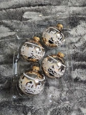 Christmas Ornaments Baubles Reigndeer Gold Glass Glitter Krebs Holiday Set Of 4