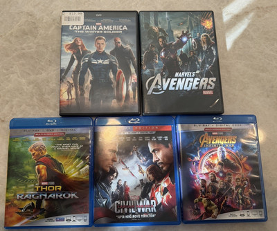 Lot of 5 Marvel Avenger Movies - Blue-Ray and DVD, No Digital Codes, No 3D Copy