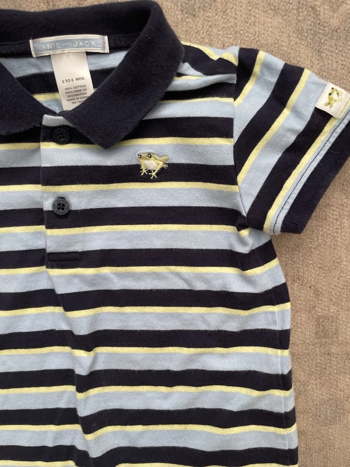 Mameluco de rana a rayas azules Janie and Jack talla 3-6 meses Foto 2 de 4