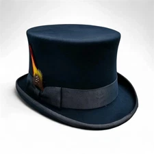Classic handmade Navy Blue wool Steampunk Victorian formal Costume Cosplay  Hat