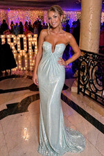 Jovani Strapless Mint Glitter Gown Size 4 Ruched Formal Prom Dress