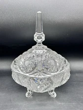 Vintage Dresden Crystal Lead Glass Covered Candy Dish Steeple Top Lid 11in