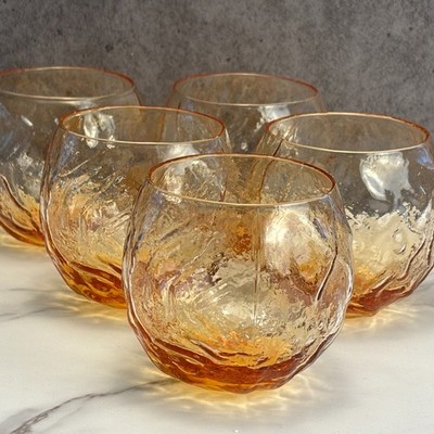 Seneca Driftwood Morgantown Crinkle Roly Poly Glasses Amber Set of 5