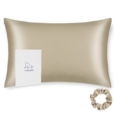 Standard Size Silk Pillowcase ALASKA BEAR Random Color Silk Scrunchie Gift Set f