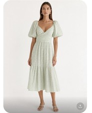 ASTR The Label Sonnet Puff-Sleeve Midi Dress in Sage Green Size Medium