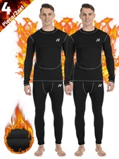 4 PCS 2 Sets Men Winter Thermal Fleece Lined Ultra Soft Long Johns Underwear Ski