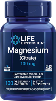 Life Extension Magnesium Citrate 100 mg Vegetarian Capsules, Blue, 100 Count