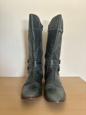 Vintage DESTROY Women's Distressed Blue Tall Leather Boots —Sz 39