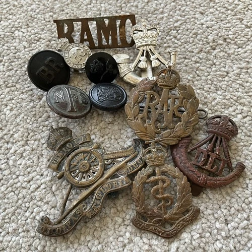 Cap collar badges British Army WW1 Royal Flying Corps Home Guard RAMC NFS BR DLI