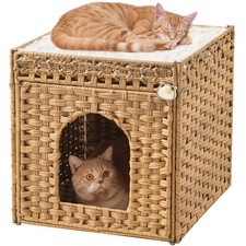 Cat Beds for Indoor Cats Extra Large Double Cat Cave Pet Cube, Handwoven Ratt...
