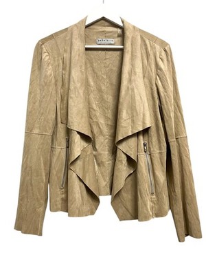 Bagatelle Collection Jacket Womens Large Beige Faux Suede Drape Zip Pockets