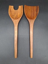 NEW VTG Kalmar Teak 12” Carved Wooden Fork and Spoon Salad Server Set Party MCM 