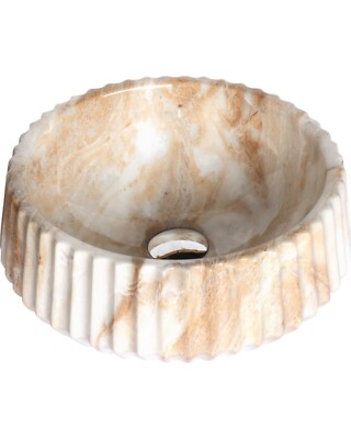 Ribbed Round Vessel Sink | Handmade Stone Look Countertop Basin | SILK Series