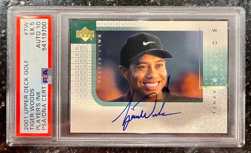 RARE 2001 TIGER WOODS ROOKIE RC AUTO UPPER DECK PLAYER'S INK #TW PSA 5 10 GEM 🐯