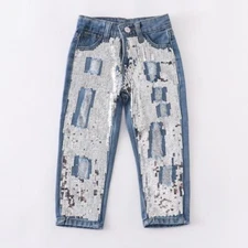 NEW Boutique Girls Sequin Distressed Jeans 2T 3T 4T 5-6
