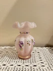 Fenton Art Glass Charleton Collection Pink Melon Vase Signed Hand Painted 2003