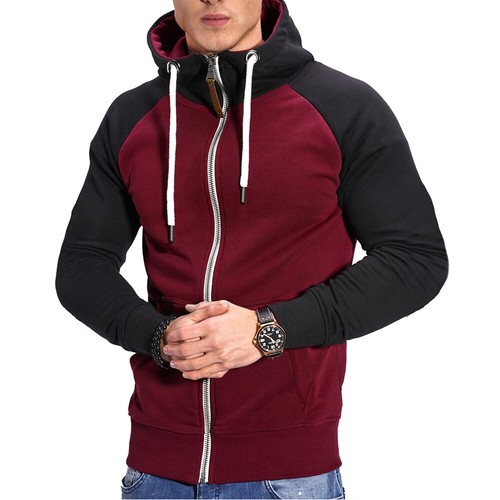 Mens Plain Full Zipper Hooded Warm Sweatshirt Zip Up Hoodie Jacket Athletic Coat - Picture 1 of 14
