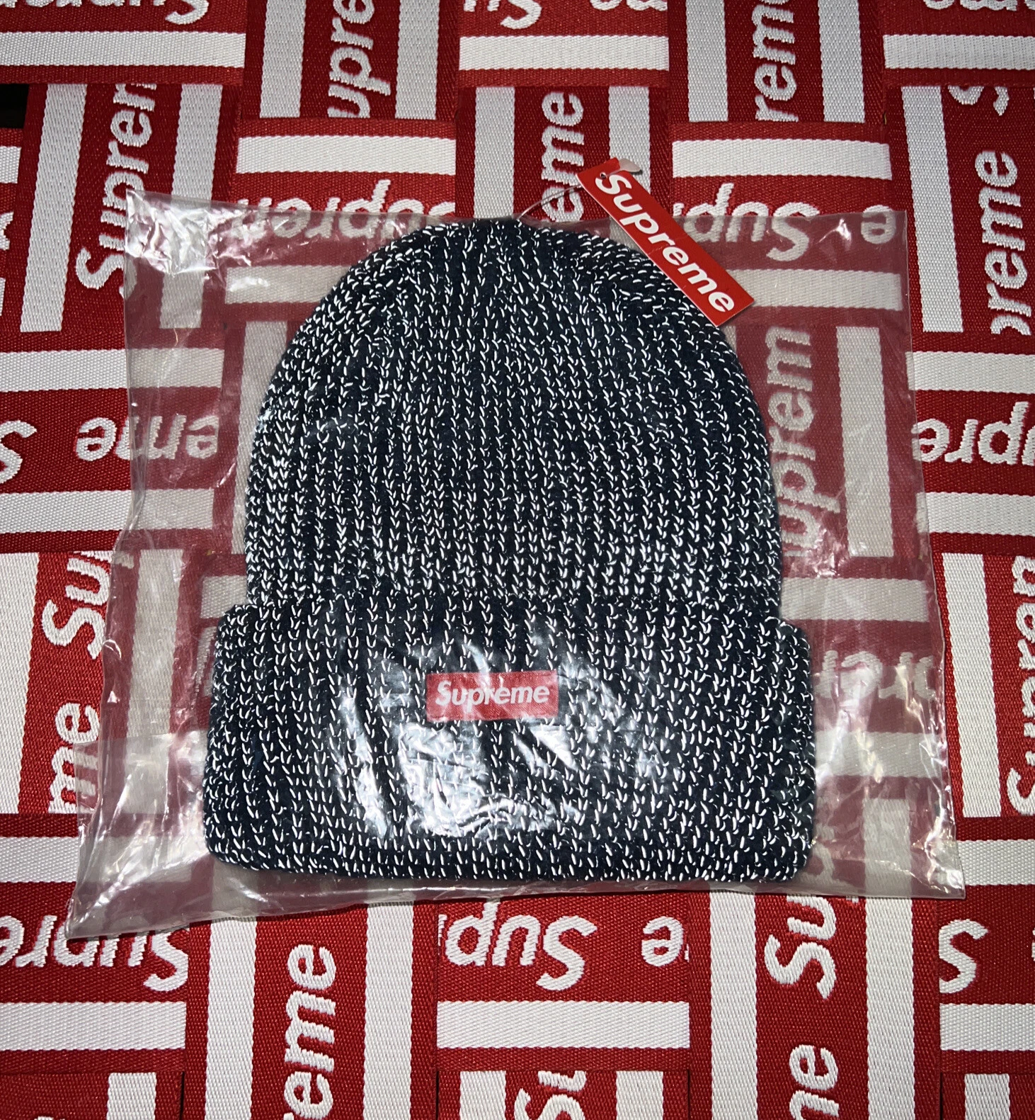 Bonnet en vrac réfléchissant suprême !! FW17 !! NEUF AVEC ÉTIQUETTE !! marine !! Bâton mort !!Très rare !!
